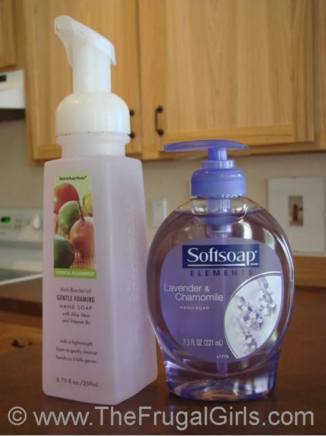 Foaming hand soap...now this will not only save money but wow...that other soap will go a lot further too. Homemade Foaming Soap, Diy Foaming Hand Soap, Frugal Girls, Foaming Soap, Clean Life, Homemade Cleaners, Soap Recipe, Homemade Cleaning Products, Homemade Cleaning