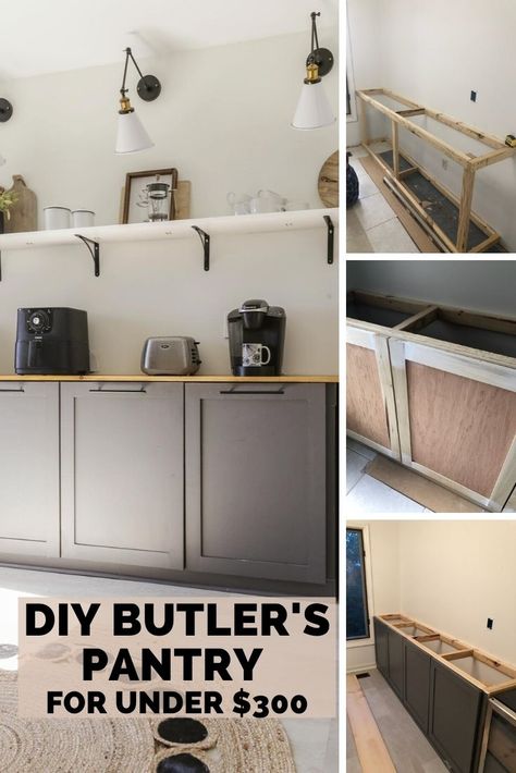 DIY Butler Pantry Reveal with Modern Farmhouse Coffee Bar Build. #diy #homeimprovement #organize #modernfarmhouse Diy Coffee Bar With Cabinets, Coffee Bar Cabinet Diy, Diy Butler Pantry, Modern Farmhouse Coffee Bar, Diy Pantry Cabinet, Home Decor Traditional, Built In Pantry, Bar Build, Farmhouse Coffee Bar