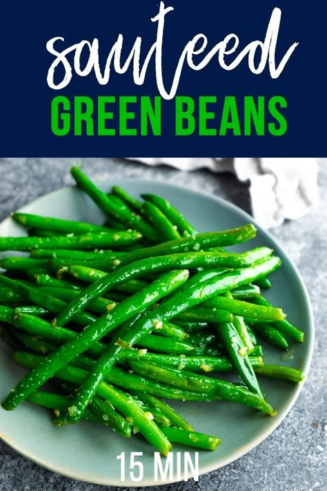 Sautéed green beans with garlic butter is an easy ten minute side dish! Serve it for a weeknight dinner or a special occasion. #sweetpeasandsaffron Sauteed Green Bean Recipes, Green Beans With Garlic, Sauteed Greens, Sauteed Green Beans, Garlic Green Beans, Green Bean Recipes, Greens Recipe, Vegetable Sides, Green Bean