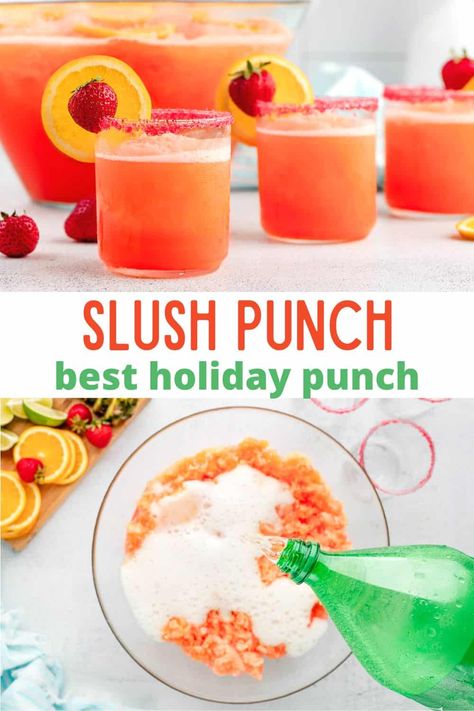 Jello Slush Punch, Old Fashion Punch Recipe, Southern Comfort Slush, Christmas Slushie Drinks, Punch Made With Jello, Christmas Punch Recipes With Sherbet, Slushy Punch Recipes Non Alcoholic, Slush Drinks Non Alcoholic, Christmas Slush Punch