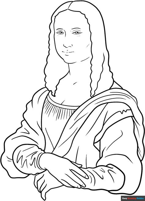 Free, printable Easy Mona Lisa coloring page for kids. Print it out or color it online. https://easydrawingguides.com/coloring-pages/easy-mona-lisa/ Mona Lisa Coloring Page, Monalisa Drawings Easy, Monalisa Sketch Drawing, Monalisa Painting Sketch, Mona Lisa Outline, Mona Lisa Painting Easy, Mona Lisa Drawing Sketch, Mona Lisa Drawing Easy, Monalisa Drawings