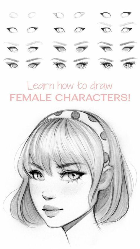 Drawing Ideas Eyes Tutorials, Drawing Eyes Female, Women Eye Drawing, Womens Eyes Drawing, How To Draw Eyes Female, Head Drawing Female, How To Draw Female Head, Hair Anatomy Drawing, How To Draw Female Eyes