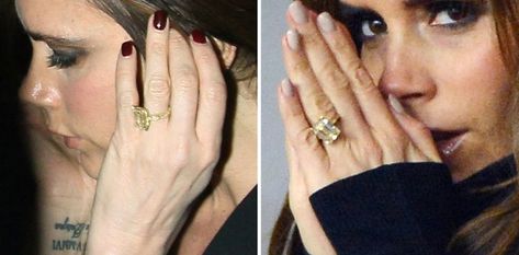 Victoria Beckham Engagement Ring, Victoria Beckham Wedding, Beckham Wedding, Victoria And David Beckham, Engagement Hand, Celebrity Wedding Rings, Beckham Family, 23rd Anniversary, Posh And Becks