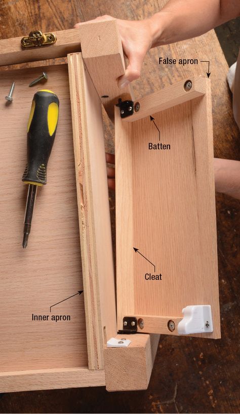 A lesson in hidden compartments built into a sweet little table  It’s not often “U.S. Government” appears on our shop phone caller-ID. And I was certainly surprised when the voice inquired if we could design a custom course in concealment furniture making for a group of Navy Seals. As an instructor at the Lohr School o Diy Hidden Compartment Furniture, Secret Storage Diy, Concealed Furniture Secret Compartment, Concealment Furniture Diy Plans, Hidden Compartments Diy Secret Storage, Furniture With Hidden Compartments, Secret Storage Ideas, Hidden Compartment Furniture, Diy Hiding Places