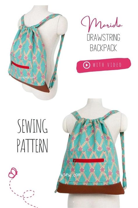 Sew A Drawstring Backpack, Diy Drawstring Bag Backpack, Fabric Backpack Pattern, Draw String Backpack Pattern Free, Simple Backpack Pattern Free, Easy Backpack Sewing Pattern, Backpack Pattern Sewing Free, How To Make A Backpack, Kids Bags To Sew