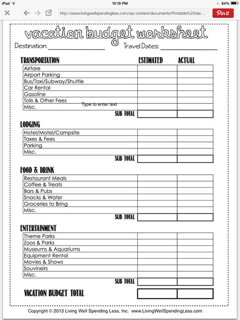 Vacation spending budget worksheet Vacation Budget Template, Travel Budget Worksheet, Vacation Budget Planner, Budgeting Printables, Busy Budgeter, Travel Budget Planner, Vacation Money, Printable Budget Worksheet, Vacation Budget