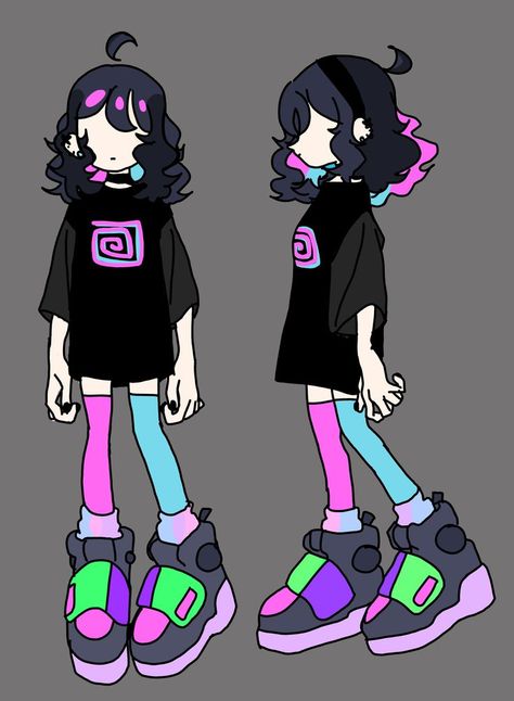 this is what i drew cute right? Well i decided to put neon and dark colors in this Oc but i really love it! Ace Name, Drawing Base Poses, 3d Karakter, Rainbow Cartoon, Neon Girl, Draw Your Oc, Girl Oc, Neon Outfits, Character Design Ideas