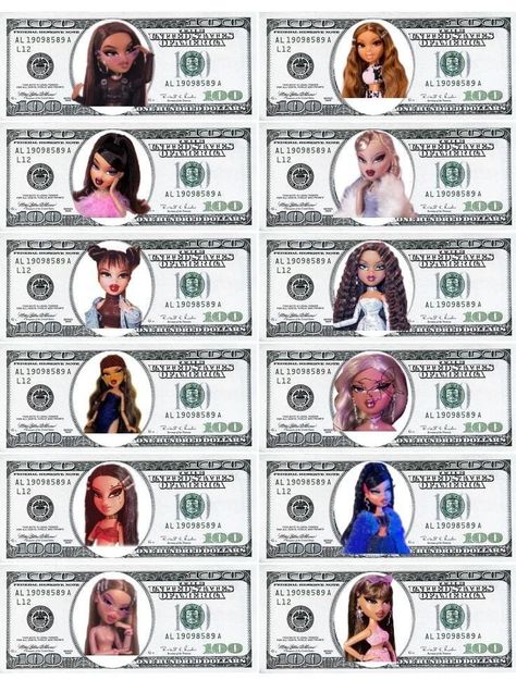 Barbie Money Printable, Barbie Stickers Aesthetic, Barbie Money, Bratz Birthday, Eye Lash Design, Bratz Party, Barbie Stickers, 18th Birthday Party Themes, Cute Couple Text Messages