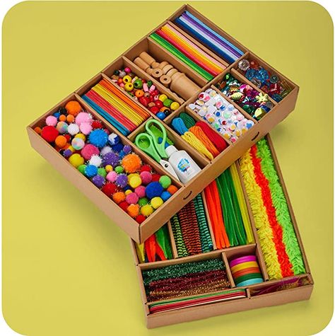 Amazon.com: Arts and Crafts Vault - 1000+ Piece Craft Kit Library in a Box for Kids Ages 4 5 6 7 8 9 10 11 & 12 Year Old Girls & Boys - Crafting Supply Set Kits - Gift Ideas for Preschool Kids Project Activity : Toys & Games Kids Craft Box, Arts And Crafts Kits, Craft Sticks, Crafts For Boys, Sewing Needles, Craft Kits For Kids, Glitter Glue, Art Activities For Kids, Googly Eyes