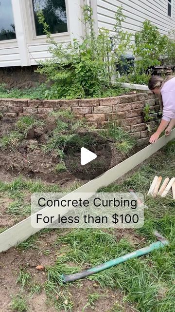 Crystel DIY & Design on Instagram: "Comment BLOG for a full step-by-step tutorial! This DIY curbing has completely elevated our landscaping! If you’ve been following along, you know that we have been slowly but surely updating & beautifying each part of our yard. I love the look of concrete curbing, but is can be super expensive!  I decided to give it a go myself, and I am so glad I did! For just over $100, I have a beautiful, professional looking curb that is now all ready for plants and flowers!   This is only the beginning, so stay tuned as I share more of the outdoor projects we’ve been working on!  #concrete #curbing #diy #garden #makeover #yard #landscape #doityourself #outdoor #outdoorliving #curbappeal" Driveway Yard Divider, Diy Concrete Border Edging, Yard Feature Ideas, Concrete Curbing Landscaping Edging, Diy Curbing Landscaping, Concrete Diy Projects Outdoors, Hardscape Side Yard, Diy Concrete Curbing, Diy Concrete Edging Mold