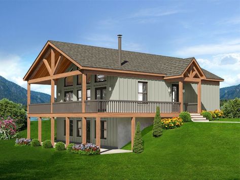 Deep Porch, Bedroom Mountain, Sloping Lot House Plan, Slope House, Basement House Plans, Hillside House, Basement House, Mountain House Plans, Open Living