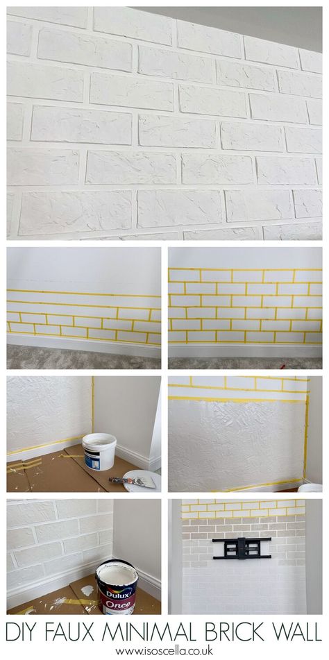 Sponge Brick Wall Diy, Painted Faux Brick Wall, Painted Brick Backsplash, Diy Stone Wall, Fake Brick Wall, Diy Faux Brick Wall, Diy Brick Wall, Rustic Kitchen Backsplash, Painted Brick Wall