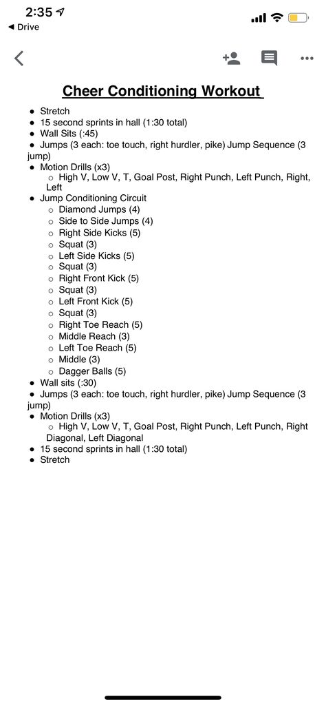 Cheerleader Conditioning Workout, Cheerleader Diet Plan, Team Conditioning Workouts, Conditioning For Cheerleaders, Elementary Cheer Coach, Cheer Strength And Conditioning, Motion Drills Cheerleading, First Cheer Practice Ideas, Cheer Core Workout