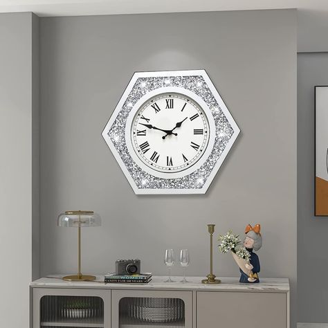 Wall Clock For Kitchen, Wall Tapestry Decor, Clock For Kitchen, Tv Room Decor, Tv Feature Wall, Silver Wall Clock, Sitting Room Decor, Clock For Living Room, Bedroom Wall Clock