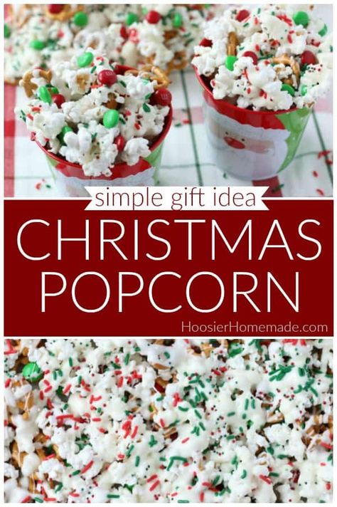 Christmas Popcorn | Put this Christmas treat together in minutes! Enjoy it during the holidays, give as a gift, add to your Christmas cookie exchange or leave out for Santa to enjoy! #christmaspopcorn #christmastreat #homemadegiftidea #giftsfromthekitchen Christmas Popcorn Recipes, Popcorn Ideas, Christmas Snack Mix, Holiday Popcorn, Christmas Popcorn, Peppermint Fudge, Easy Holiday Treats, Popcorn Treats, Xmas Treats