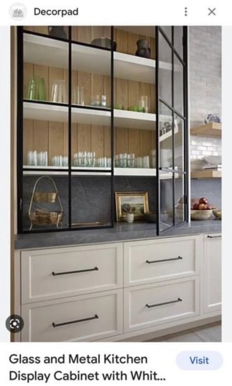 Wine Bar Storage, Black Glass Doors, Pantry Layout, Mediterranean Style Home, Butler Pantry, Kitchen Inspiration Design, Glass Cabinet, White Cabinets, Glass Doors