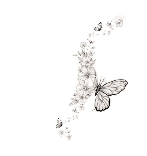 Butterflies And Lost Loved Ones, Inner Thigh Butterfly Tattoo, Butterfly With Tulips Tattoo, Floral Butterfly Tattoo Design Color, Butterfly Into Flower Tattoo, Floral Butterfly Spine Tattoo, Dandelion With Butterfly Tattoo, Butterfly On A Flower Tattoo, Spring Flowers Tattoo