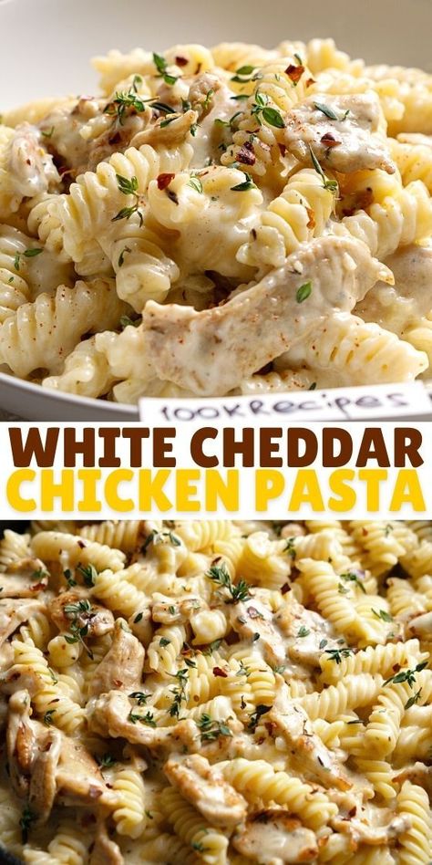 Easy Dinner Recipes For Two Healthy, White Cheddar Chicken Pasta, Cheddar Chicken Pasta, Funky Recipes, Cheesy Chicken Pasta, Easy Pasta Dinner, Cheddar Chicken, White Cheddar Cheese, Pasta Dinner Recipes