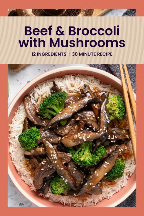 This tasty beef and broccoli with savory portabella mushrooms is ready in just 30 minutes. Cruciferous Recipes, Tasty Beef And Broccoli, Broccoli With Mushrooms, Dish With Mushrooms, Broccoli Bowls, Steak Broccoli, Mushroom Bowl, Broccoli Mushroom, Portabella Mushrooms Recipes