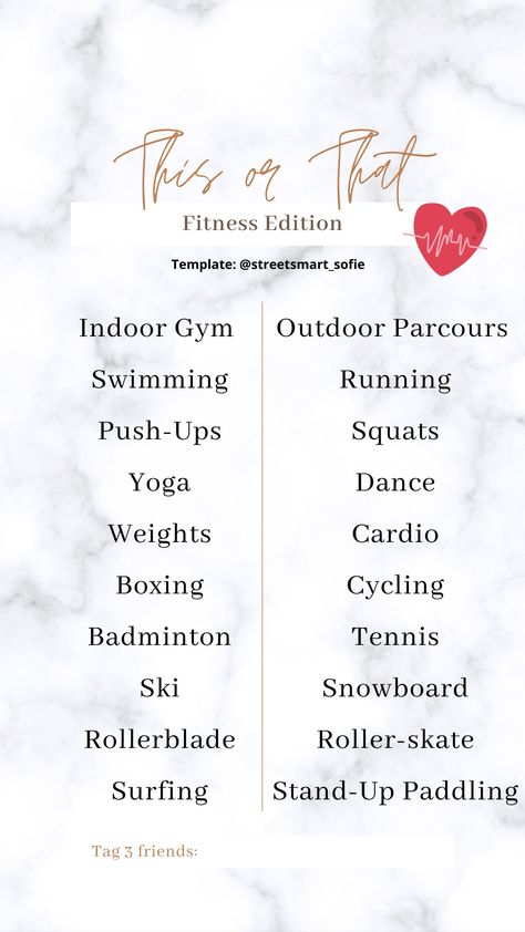 Instagram Template This or That Fitness Edition Fitness This Or That, This Or That Workout, This Or That Workout Edition, Fitness Polls For Instagram Story, Fitness Polls Instagram, Workout Hashtags Instagram, Valentine’s Day Workout Ideas, Cardio Boxing, Basic Workout