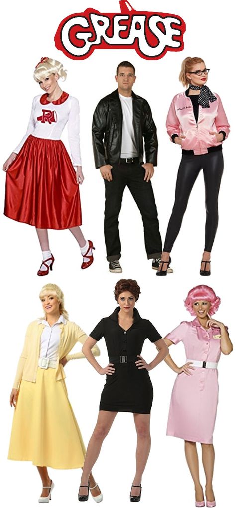 1950s Costumes- Poodle Skirts, Grease, Monroe, Pin Up, I Love Lucy Sockhop Outfit, Grease Costumes Diy, Grease Halloween Costumes, 1950’s Costume, Grease Themed Parties, Pink Lady Costume, Pink Ladies Grease, Grease Outfits, Grease Lightning