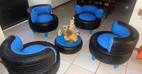 Photo Kursi Ban, Tire Ideas, Tire Projects, Tire Seats, Tire Chairs, Tire Craft, Reuse Old Tires, Tire Furniture, Recycled Tires