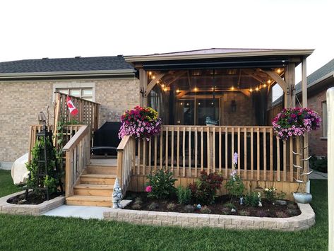 Our deck has southern exposure ☀️ and that makes this gazebo a beautiful addition - Yardistry Structures - Gazebos, Pavilions and Pergolas Gazebo For Deck, Built In Gazebo On Deck, Costco Patio Gazebo, Deck Gazebo, Small Backyard Decks, Porch Gazebo, Patio Screen, Gazebo On Deck, Patio Deck Designs