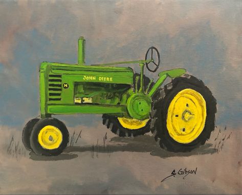 Tractor Painting, Red Barn Painting, Jd Tractors, Old Tractor, Barn Painting, Farm Art, John Deere Tractors, Small Canvas Art, Acrylic Painting Techniques