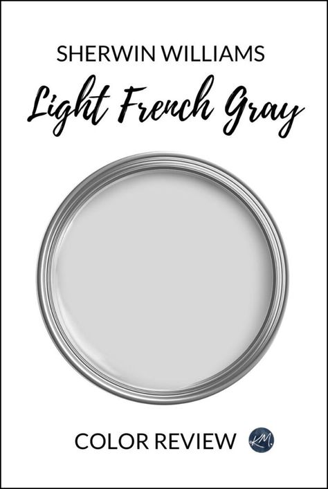 Sherwin Williams Light French Gray, a top gray for walls, exteriors, and cabinets. Learn its undertones, LRV, and more in this blog post from Kylie M Online Paint Color expert. #graywalls #sherwinwilliams #diy #kyliem Silver Gray Paint Colors, Light Grey Garage Walls, Light French Gray Bedroom, Light French Grey Sherwin Williams, Sherwin Williams Light Gray, Light French Gray Coordinating Colors, French Grey Bathroom, Light French Gray Sherwin Williams, Sw Light French Gray