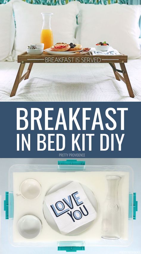 #ad Make this DIY Breakfast in Bed kit, complete with a personalized breakfast tray and special napkins! Perfect for Mother's Day, Father's Day, birthdays, and at-home dates! #cricut #cricutmade #cricutcreated #breakfastinbed #athomedate #indoordateideas #birthdays #mothersday #fathersday #family #familytraditions Fathers Day Breakfast In Bed Ideas, Breakfast In Bed Tray Ideas, Diy Breakfast Tray, Breakfast In Bed Ideas, Indoor Date Ideas, Breakfast In Bed Tray, Valentines Breakfast, Diy Breakfast, Birthday Breakfast