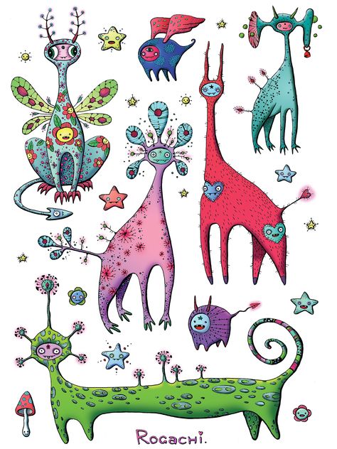 Imaginary creatures for stiker collection on Behance Cute Monster Illustration, Character Design Game, Imaginary Creatures, Cute Monsters Drawings, 6th Grade Art, Monster Drawing, Monster Illustration, Art Tools Drawing, Creature Drawings