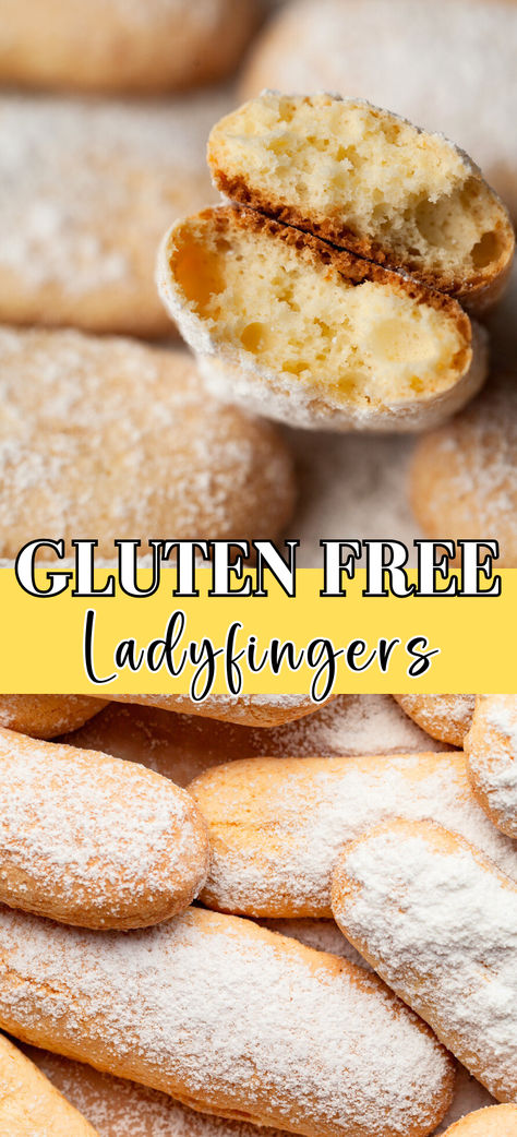 Gluten Free Ladyfingers (also known as savoiardi in Italy or biskotten in Austria) are simple cookies made with a sponge cake batter. Lady Fingers are light, crunchy cookies with a subtle sweetness and made with just a handful of ingredients. They are delicious on their own especially when you dip them in coffee, sweet dessert wine, or hot chocolate. But you can also use them to make my gluten-free tiramisu, use them in trifles or use them like graham crackers to make cheesecake crust. Gf Lady Fingers, Gluten Free Breakfast Pastries, Fioreglut Recipes, Gluten Free Ladyfingers Recipe, Gluten Free Desserts Easy Fast, Gluten Free Lady Fingers, Gluten Free Benefits, Gluten Free Tiramisu, Gluten Free Snacks Recipes