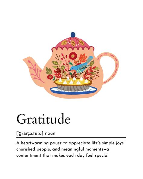 As the season of gratitude and blessings unfolds, let’s take a moment to appreciate life’s little joys. 🍂 This latest illustration features a folk art bird perched on a teapot, adoring a delicious pumpkin cake, surrounded by autumn’s lush florals. With "Gratitude" at its heart, it's a gentle reminder to cherish each milestone and the simple, sweet moments that make life beautiful. 🌾 In creating this piece, I was inspired by this fall’s trending home decor colors—soft pastels, muted pumpkin, ... Gratitude Illustration Art, Gratitude Artwork, Gratitude Illustration, Gratitude Aesthetic, Gratitude Images, 2025 Prayer, Season Of Gratitude, Trending Home Decor, Make Life Beautiful