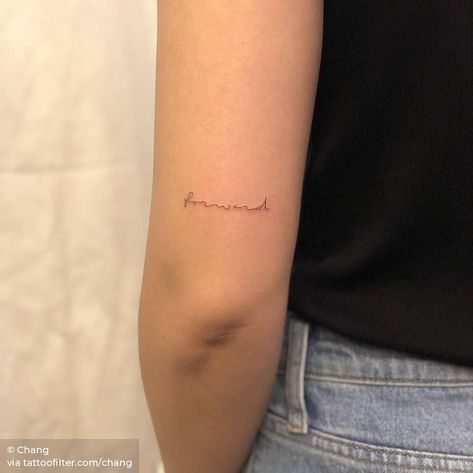 Forward Outer Arm Tattoos For Women, Above Elbow Tattoo, Tricep Tattoos, Simple Arm Tattoos, Elbow Tattoos, Writing Tattoos, 4 Tattoo, Small Girl Tattoos, Above Elbow