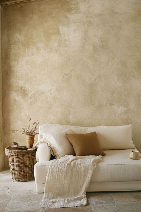 Create an artisan look with textured plaster walls that add warmth and character. #PlasterWalls #ArtisanDecor #WarmInteriors Textured Plaster Walls, Moroccan Tadelakt, Tadelakt Plaster, Plaster Wall Texture, Textured Plaster, Venetian Plaster Walls, Artisan Decor, Plaster Texture, Polished Plaster