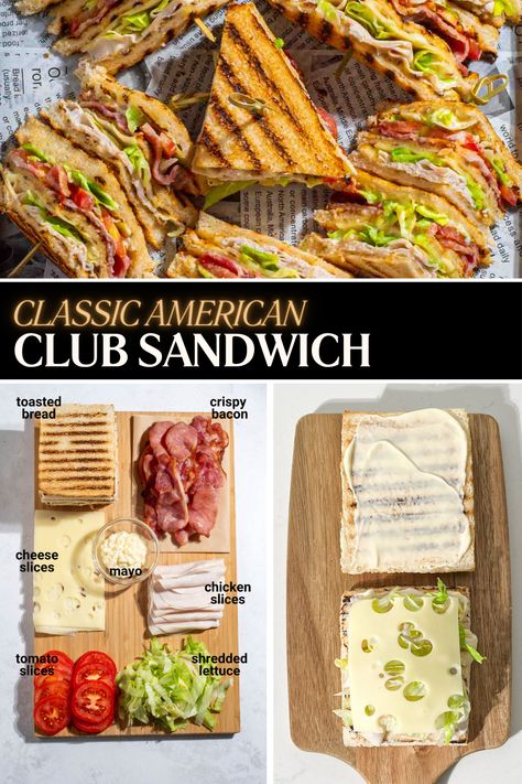 Club sandwiches on a tray lined with newspaper. College Sandwiches, Lunch Ideas Fancy, Club Sandwiches Recipes, Good Sandwiches Recipes Easy, Good Sandwiches For Lunch, Club Sandwich Ideas, Easy Delicious Sandwiches, Cold Sandwiches Ideas, New York Sandwiches