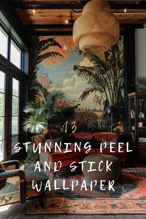 Looking for an easy way to elevate your home decor? Check out these stunning peel and stick wallpaper ideas for creating beautiful accent walls. Click to get inspired and transform your space effortlessly. 🏡✨ #PeelAndStickWallpaper #AccentWalls #HomeDecor #InteriorDesign #DIYDecor Spanish Revival Wallpaper, Wallpaper Bold Pattern, Can You Put Wallpaper On Textured Walls, Wallpaper As Art Wall Decor, Bold Colorful Wallpaper, Wallpaper Half Wall Bedroom, Living Room Wall Papering Ideas Modern, Wallpaper Focal Wall Bedroom, Milton And King Wallpaper