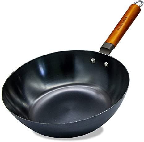 RanRan Carbon Steel Wok and Stir Fry Wok Pan, Cast Iron No Chemical Wok Pan,11 Inch,Deep Fry Pan, Detachable Wooden Handle, Great Asian Food Cooking Wok, Induction Compatible, Dishwasher Safe Stir Fry Wok, Carbon Steel Wok, Wok Pan, Deep Fry, Fry Pan, Cool Kitchen Gadgets, Food Cooking, Asian Food, Saute Pan