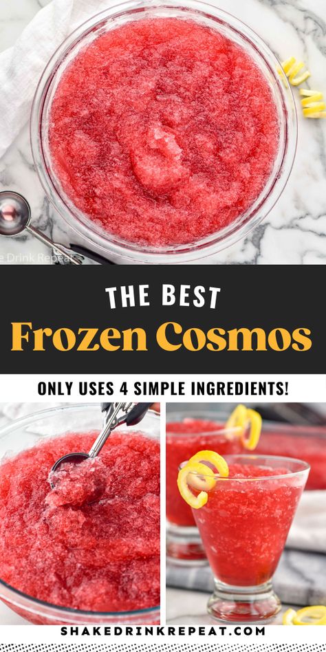 Frozen Alcoholic Drinks Slushies, Cosmos Recipe, Boozy Slushies, Frozen Mixed Drinks, Blended Cocktails, Alcoholic Slushies, Fruit Slushies, Cosmo Recipe, Cosmopolitan Recipe