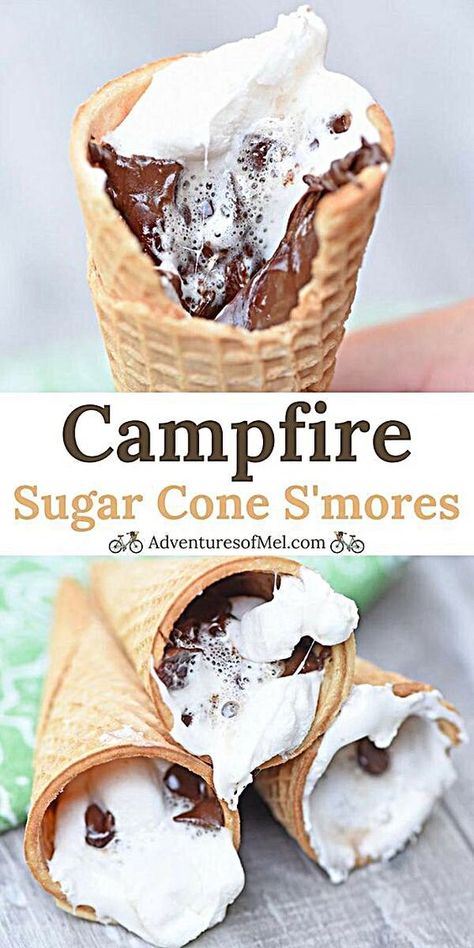 Campfire Smores, Campfire Desserts, Campfire S'mores, Smores Dessert, Smore Recipes, Smores Cupcakes, Camping Desserts, Sugar Cones, Kids Camping