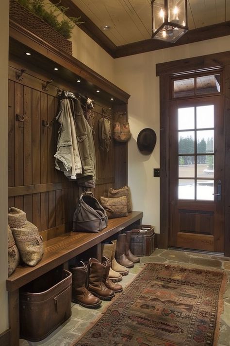 Moss Walls, Entryway Decor Ideas, Ranch House Decor, Mud Rooms, Barn Style House Plans, Mudroom Design, Dream Life House, Bloxburg Ideas, Rustic Home Design