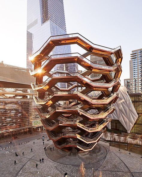 Dwell on Instagram: “Boasting nearly one mile of vertical climb, Thomas Heatherwick’s Vessel is the Big Apple’s newest social media attraction. Part sculpture,…” Thomas Heatherwick, Wedges Sneakers, New York Architecture, New York City Photos, Hudson Yards, Public Park, The Vessel, March 20, The Big Apple