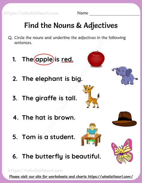 Find the Nouns & Adjectives Worksheets For Grade 1 Kindergarten Adjectives, Adjectives Worksheet, Adjectives Activities, Worksheets For Class 1, English Grammar For Kids, English Adjectives, Nouns And Pronouns, Adjective Worksheet, Describing Words