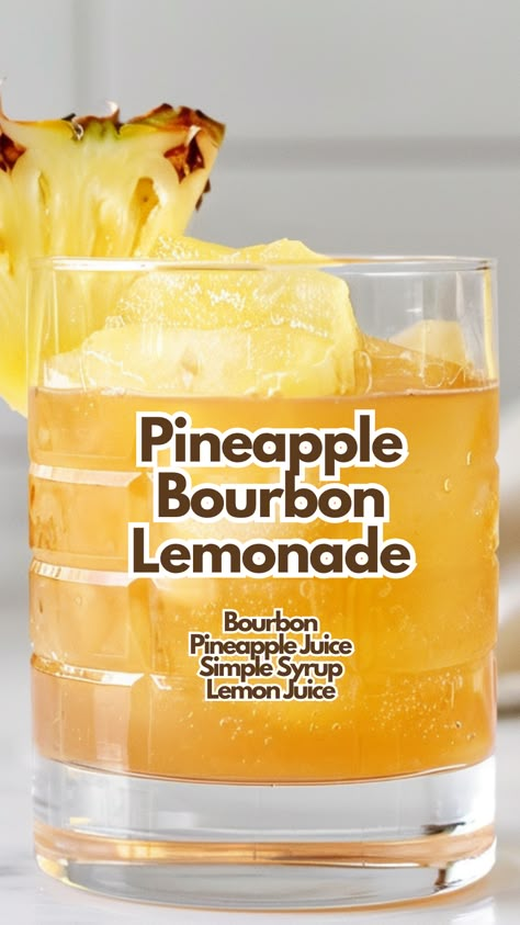 Pineapple Bourbon Lemonade is a refreshing drink with a perfect balance of sweet and tangy flavors. The rich bourbon pairs beautifully with the tropical notes of pineapple and the zest of lemon. #pineapplebourbonlemonade via @mybartender Bourbon Lemonade, Bartender Drinks Recipes, Bartender Drinks, Pineapple Punch, Cocktail Drinks Alcoholic, Bourbon Drinks, Yummy Alcoholic Drinks, Mixed Drinks Alcohol, Refreshing Drinks Recipes