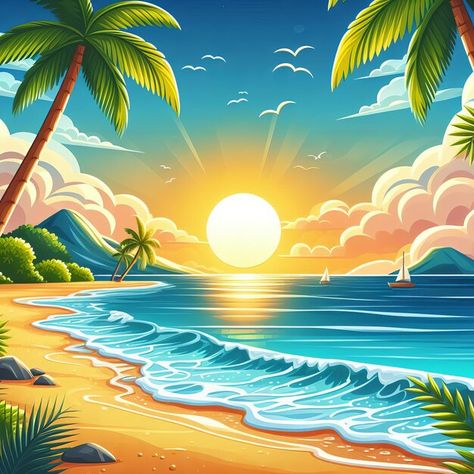 Photo the summer holiday enjoy realistic... | Premium Photo #Freepik #photo Summer Season Cartoon Images, Summer Scenery Drawing, Summer Season Pictures, Heavenly Scenery, Summer Season Images, Summer Season Drawing, Beach Graphic Design, Season Images, Panorama Alam