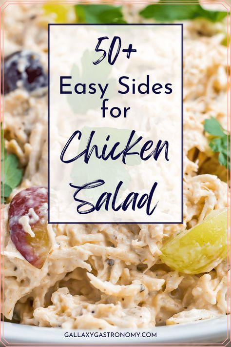 What to serve with Chicken Salad - 50+ Delicious Side Dishes! What Goes With Chicken Salad Sandwiches, What To Eat With Chicken Salad, Meals With Salad On The Side, Sides For Chicken Salad, Chicken Salad Ideas Dinner, Chicken Salad Bar Ideas, Chicken Salad Cold Plate Ideas, Chicken Salad Luncheon Ideas, Chicken Salad Display Ideas