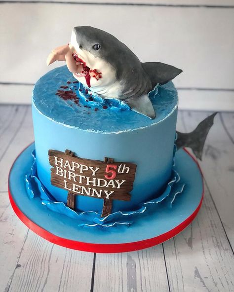 Shark Themed Cakes, Cake Shark, Shark Birthday Cakes, Ocean Birthday Party, Ocean Cakes, Shark Themed Birthday Party, Shark Cake, Sea Cakes, Shark Birthday Party