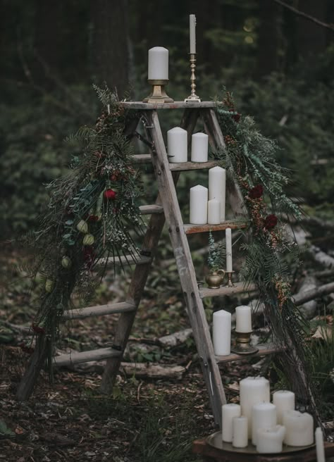 Rustic Wedding Forrest, Ghibli Inspired Wedding, Tattooed Groom, Groom Bohemian, Pagan Wedding Ideas, Woodland Elopement, Rock Bride, Wiccan Wedding, Tattooed Bride