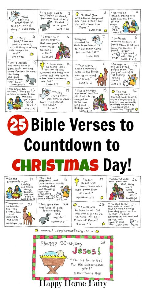 25 Bible Verses to countdown to Christmas with kids! Each card is written with a short and simple verse from the Christmas story about Jesus' birth! Perfect for Advent calendars or for your Elf on the Shelf to deliver each day!!! Nursery Curriculum, Countdown For Kids, Happy Home Fairy, Mops Crafts, Christmas Verses, Children Church, Jesus Birth, Christmas Spectacular, Christ Centered Christmas