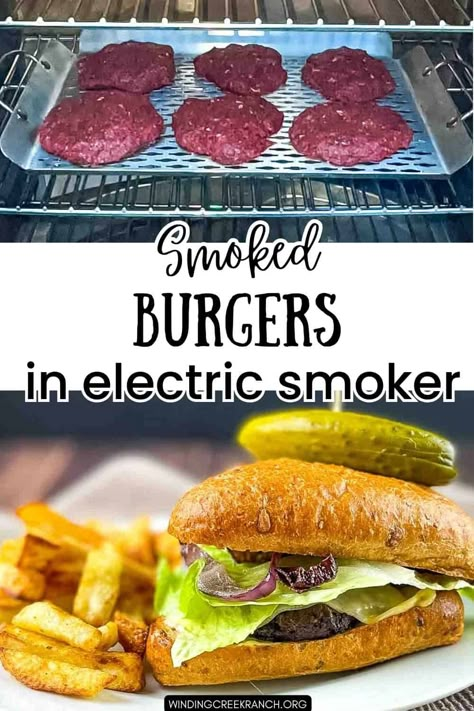 Easy Smoked Burgers In Electric Smoker Burgers In Smoker, Smoked Recipes Electric Smoker, Smoked Hamburgers On Electric Smoker, Smoked Burgers Electric Smoker, Smoker Burgers, Food Smoker Recipes, Masterbuilt Electric Smoker Recipes, Smoker Meat Recipes, Smoked Hamburgers